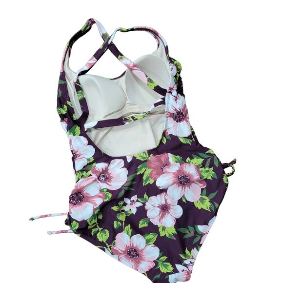 Kona Sol One piece Floral Swim Suit Padded Cups Strappy Back Size XL - Picture 4 of 10